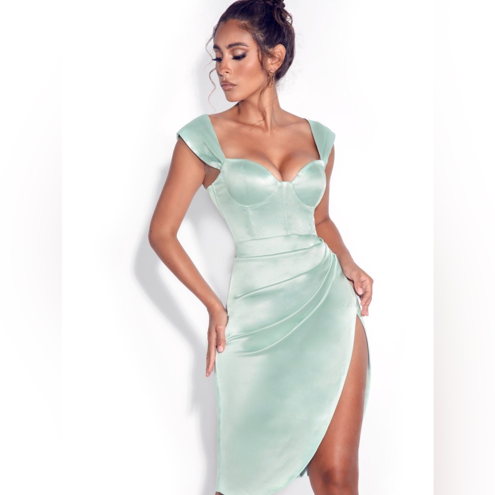 NWT Miss Circle Hedy Mint Satin Corset Dress